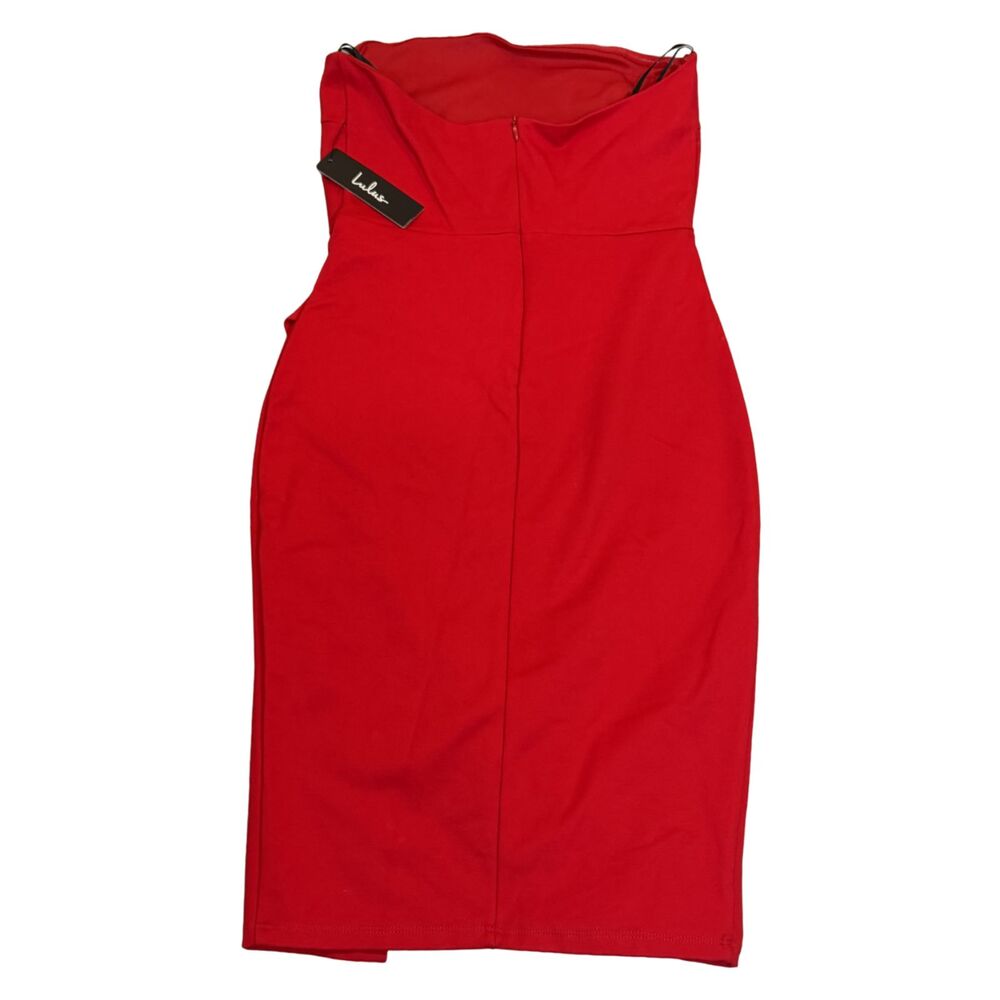 NWT Lulus Red Anika Strapless Ruffle Wrap Cocktail Dress Side Slit Sz M Bodycon - Picture 2 of 5